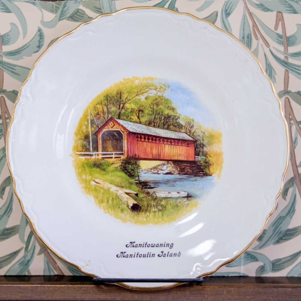 Rare Mid-Century Vintage Manitoulin Island plate - decorative gold-rimmed souven